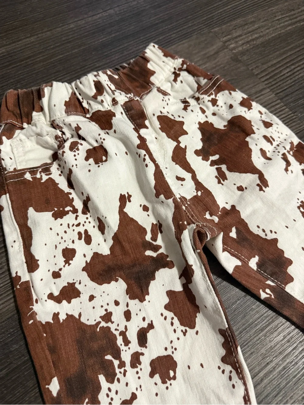 Girls Size XXS Cowprint Flared Pants in White & Brown